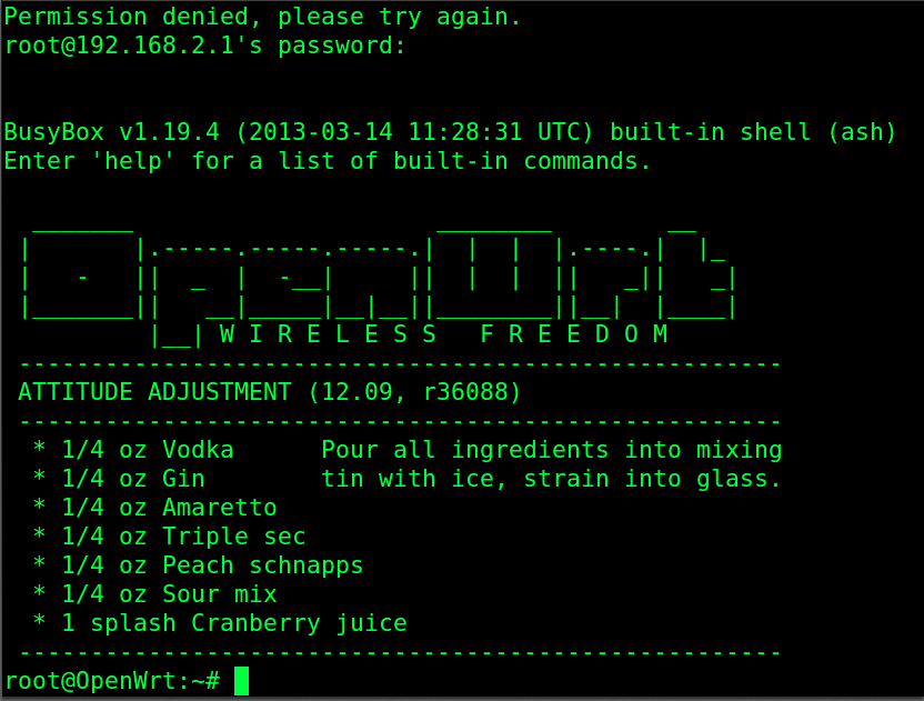 Accessing the router via SSH.