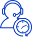 blue outline icon of a customer service person with a headset on
